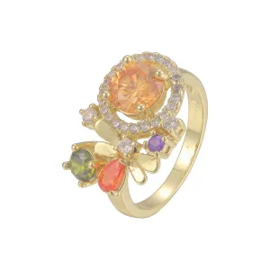 Luxurious cluster colorful CZ ribbon 14K Gold, 18K Gold, Rose Gold Fashion Rings