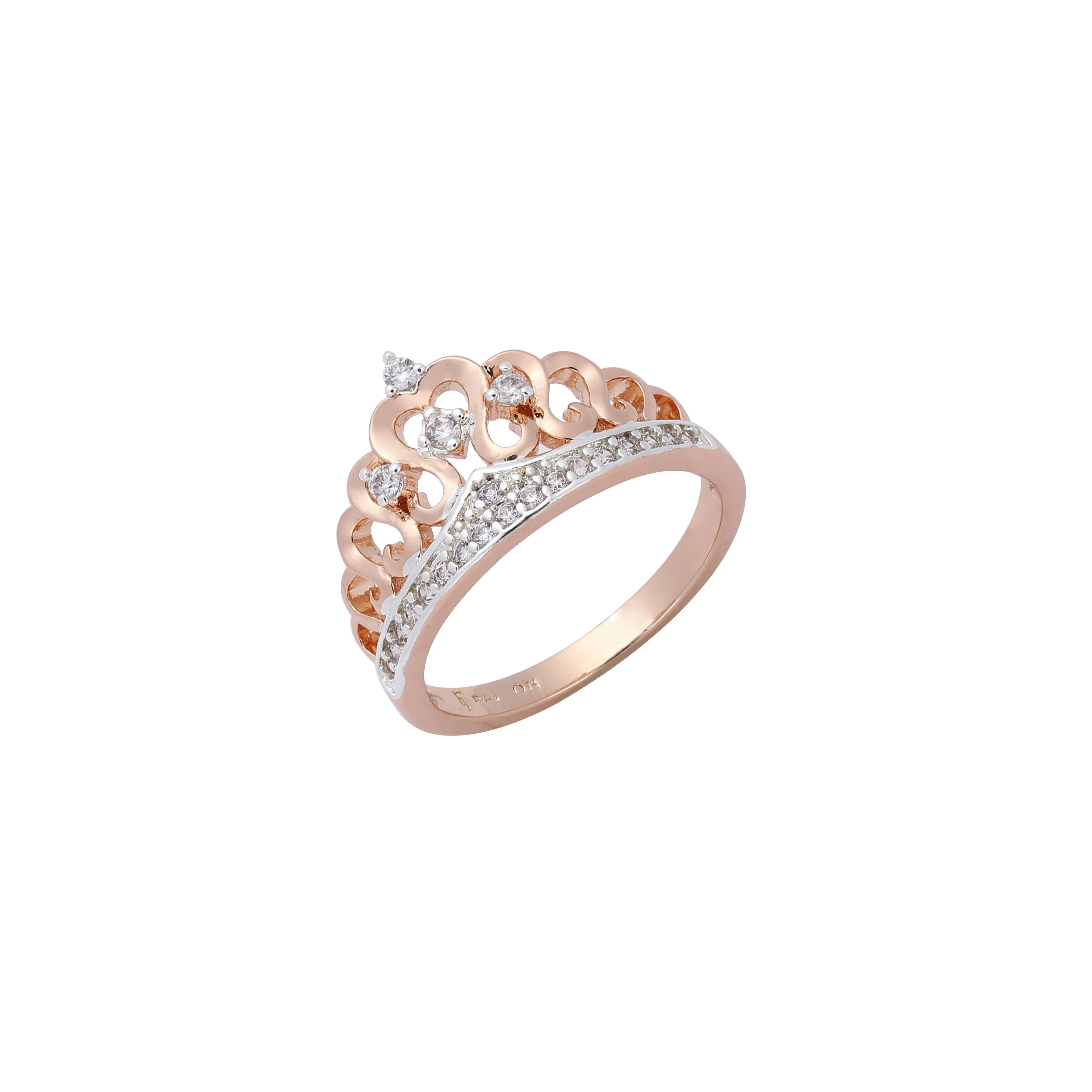 Luxurious white CZs cluster 14K Gold, Rose Gold, two tone Crown rings