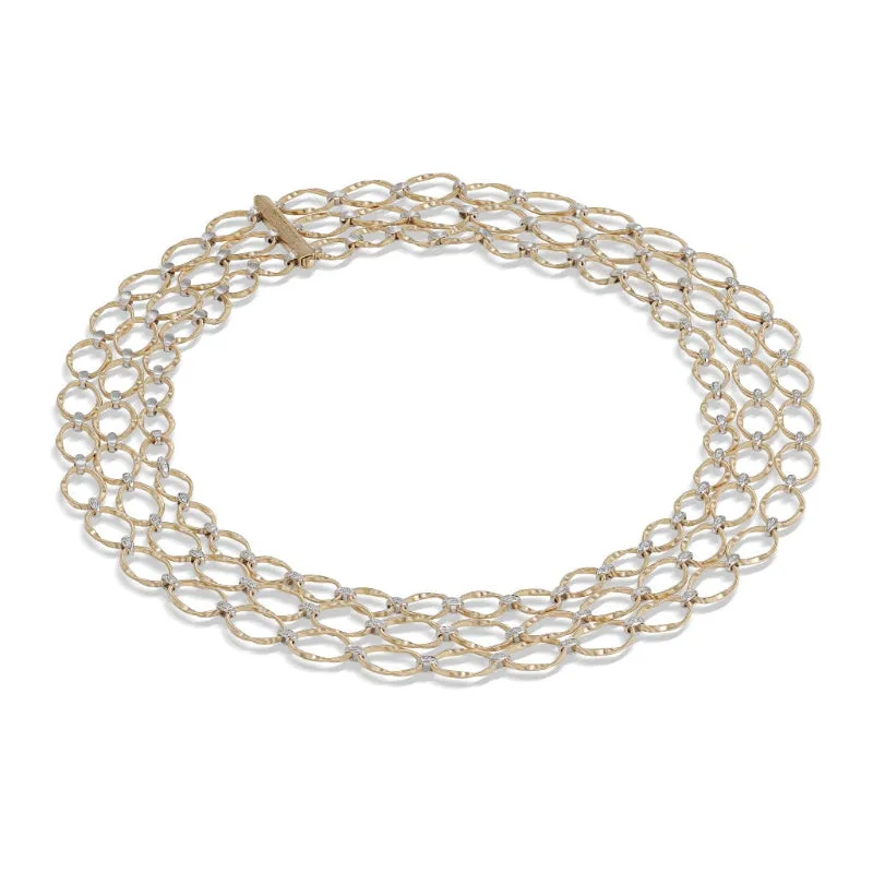 Marco Bicego Marrakech Onde Collection 18K Yellow Gold and Diamond Flat Link Three Strand Necklace