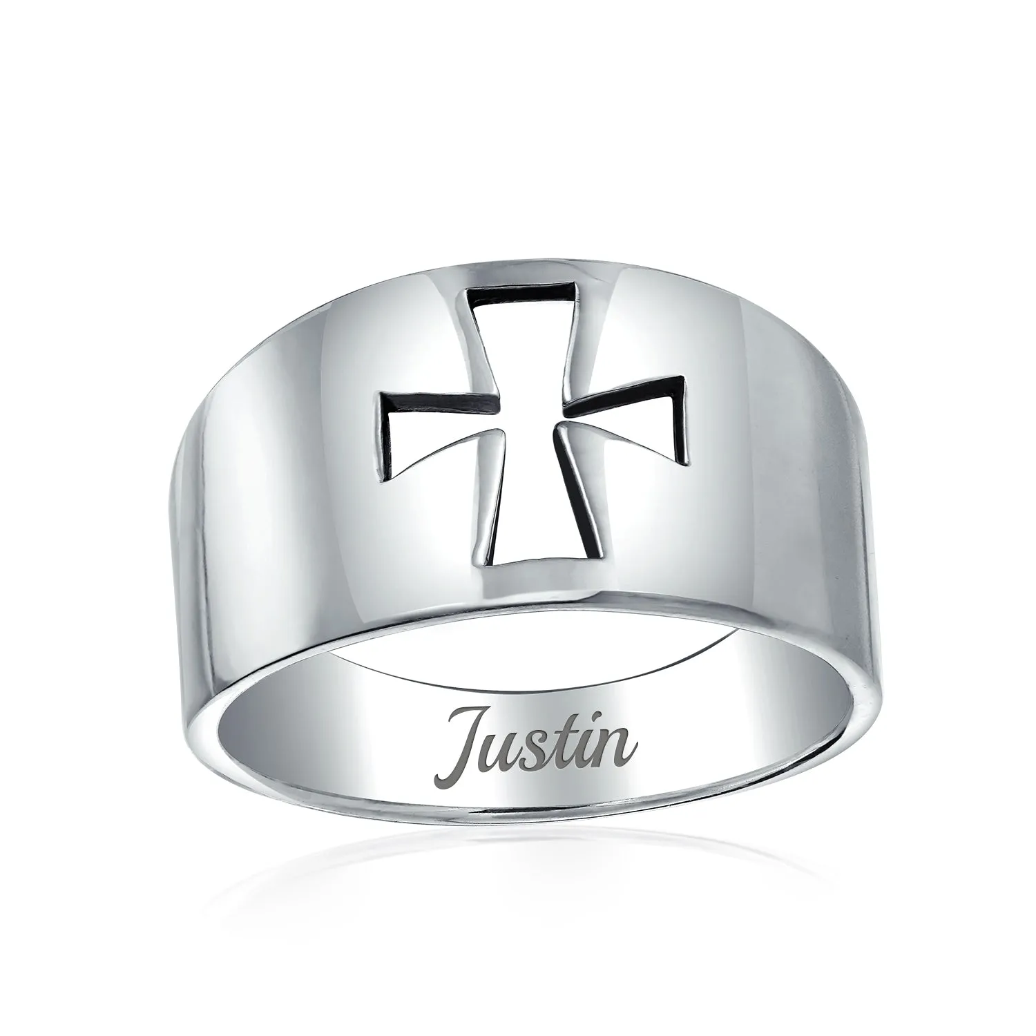 Mens Silver Ring Saint John Christian Cross Signet .925 Sterling Silver