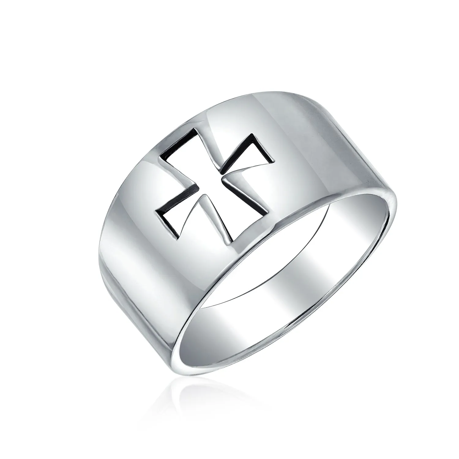 Mens Silver Ring Saint John Christian Cross Signet .925 Sterling Silver