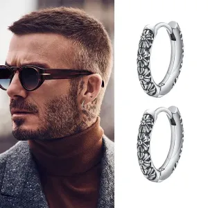 Men's Stylish Hoop Earrings, Waterproof Stainless Steel Round Huggie Hoops Vintage Gothic Ear Gifts for Him Jewelry