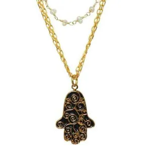 Michal Golan Contemporary Black Hamsa Necklace