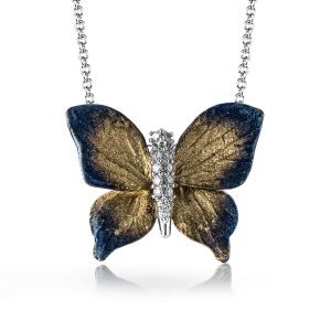 Monarch Butterfly Pendant Necklace in 18k Gold with Diamonds