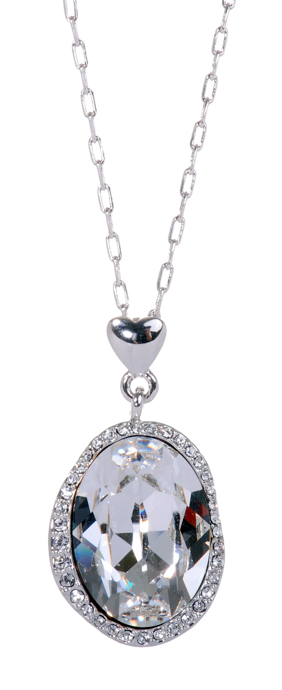 N7160 Rhodium Swarovski Oval Pendant Necklace Crystal