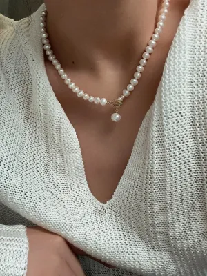 Natural Freshwater Pearl Zircon OT Buckle Necklace