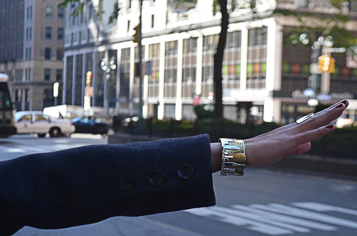 NYC Skyline The City That never Sleeps Sterling Silver & Brass Cuff