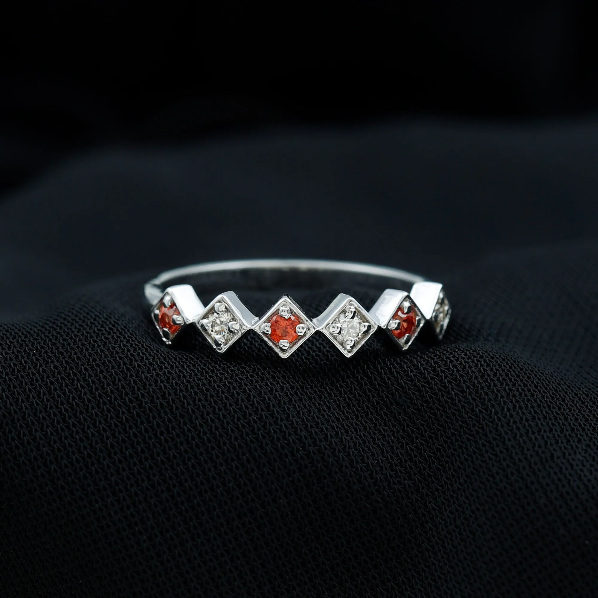 Orange Sapphire and Diamond Geometric Half Eternity Ring