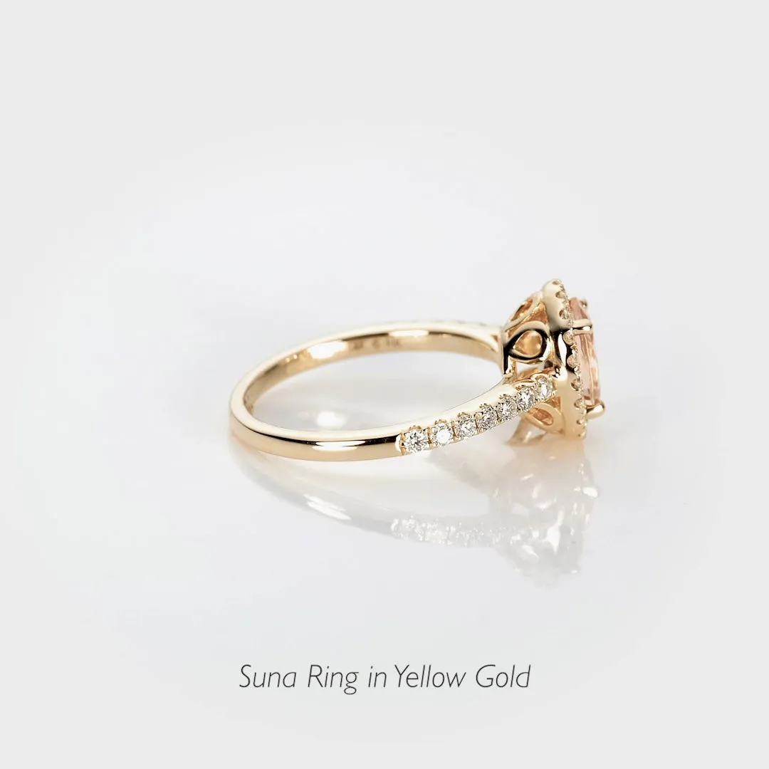 Oval Morganite Halo Ring 14k Gold - Suna