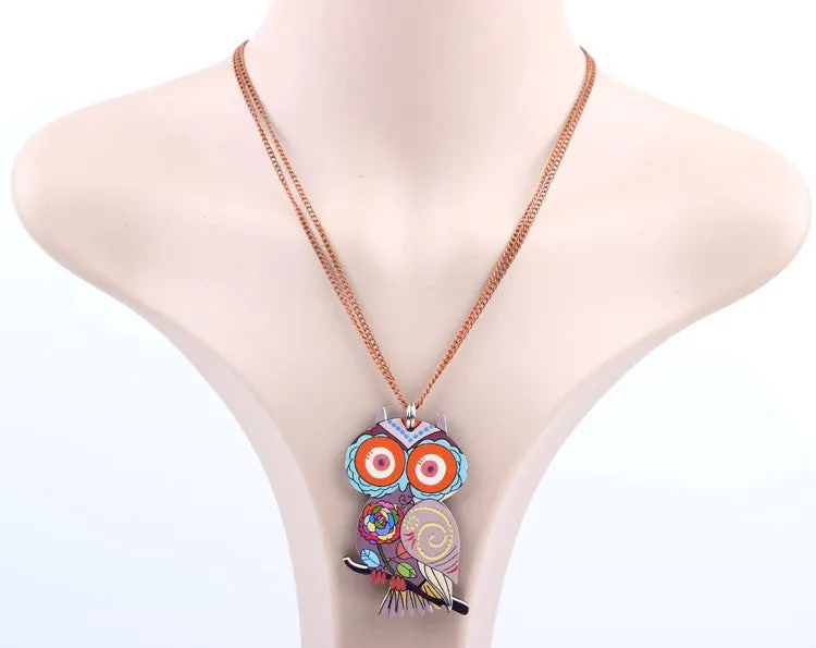 Owl Necklace Acrylic Pattern Chain Animal Bird Pendant Fashion Jewelry News Accessories Famous Brand Unique Design