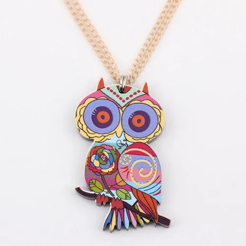 Owl Necklace Acrylic Pattern Chain Animal Bird Pendant Fashion Jewelry News Accessories Famous Brand Unique Design