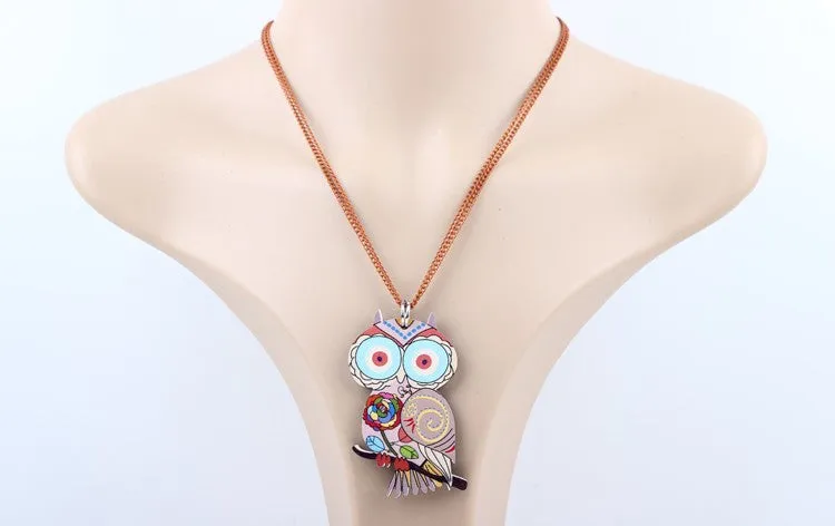 Owl Necklace Acrylic Pattern Chain Animal Bird Pendant Fashion Jewelry News Accessories Famous Brand Unique Design