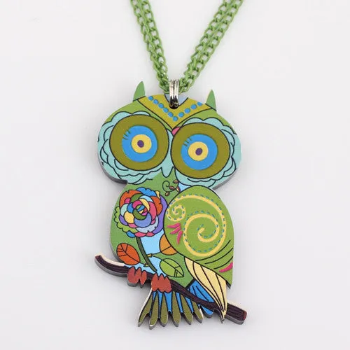 Owl Necklace Acrylic Pattern Chain Animal Bird Pendant Fashion Jewelry News Accessories Famous Brand Unique Design