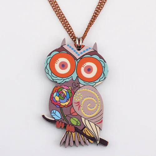 Owl Necklace Acrylic Pattern Chain Animal Bird Pendant Fashion Jewelry News Accessories Famous Brand Unique Design