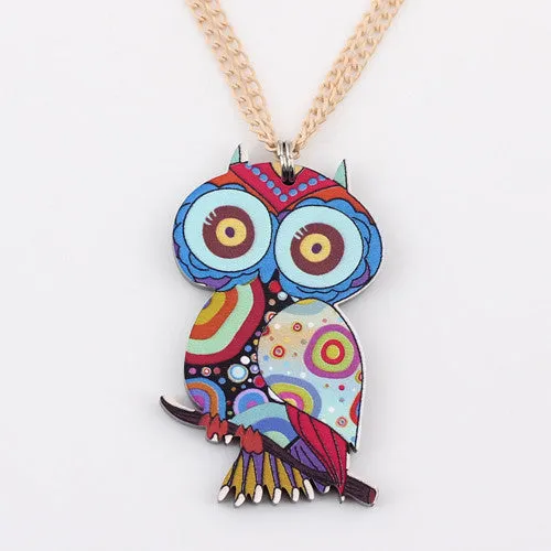 Owl Necklace Acrylic Pattern Chain Animal Bird Pendant Fashion Jewelry News Accessories Famous Brand Unique Design