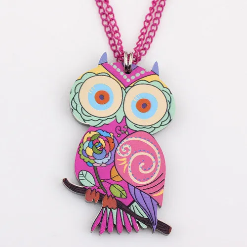 Owl Necklace Acrylic Pattern Chain Animal Bird Pendant Fashion Jewelry News Accessories Famous Brand Unique Design