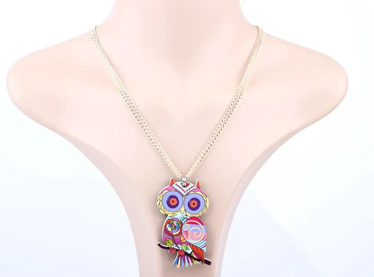 Owl Necklace Acrylic Pattern Chain Animal Bird Pendant Fashion Jewelry News Accessories Famous Brand Unique Design