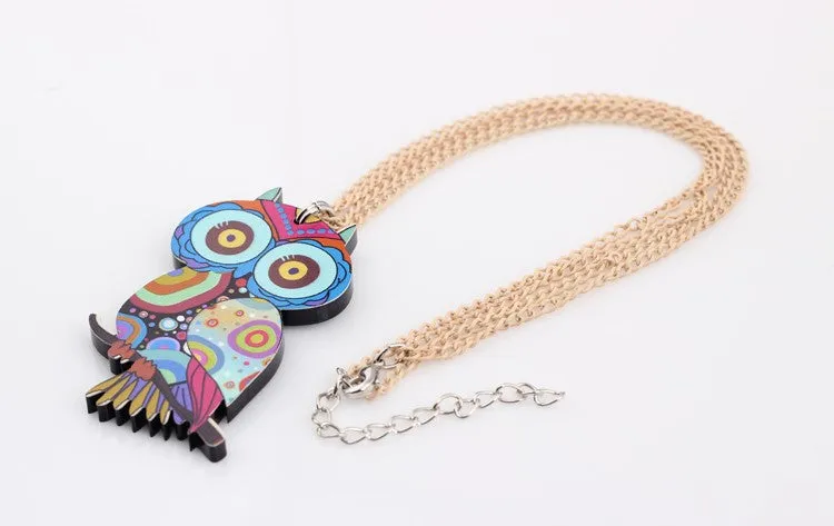 Owl Necklace Acrylic Pattern Chain Animal Bird Pendant Fashion Jewelry News Accessories Famous Brand Unique Design