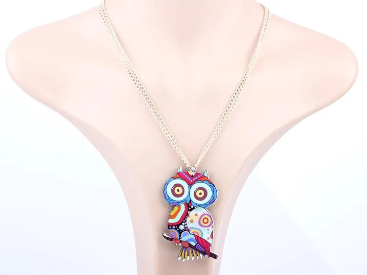 Owl Necklace Acrylic Pattern Chain Animal Bird Pendant Fashion Jewelry News Accessories Famous Brand Unique Design