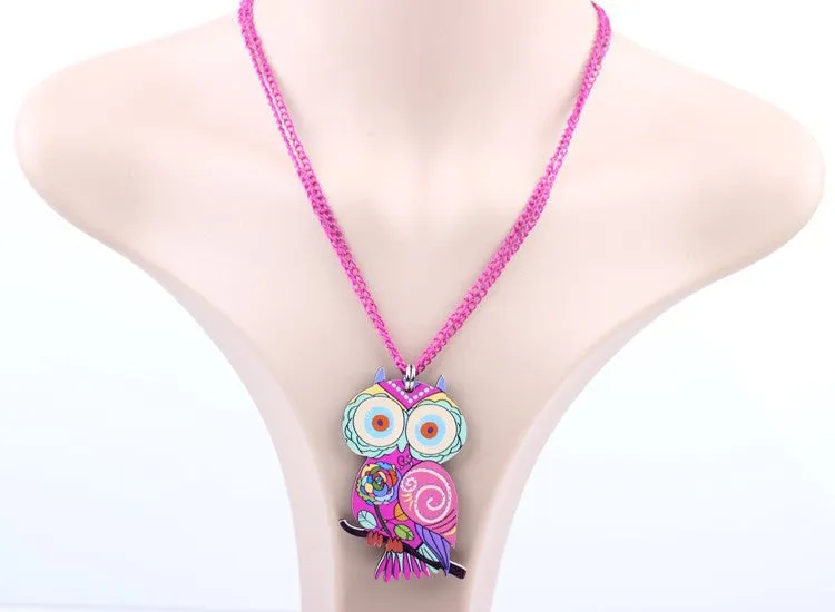 Owl Necklace Acrylic Pattern Chain Animal Bird Pendant Fashion Jewelry News Accessories Famous Brand Unique Design