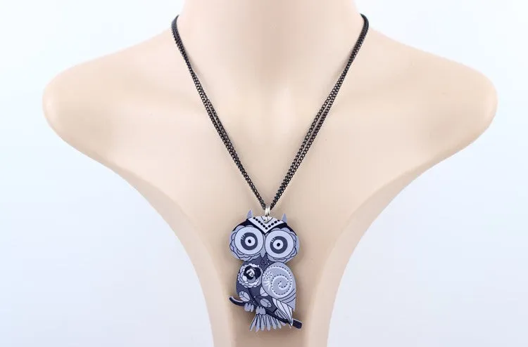 Owl Necklace Acrylic Pattern Chain Animal Bird Pendant Fashion Jewelry News Accessories Famous Brand Unique Design