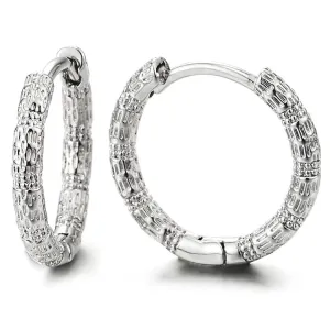 Pair Stainless Steel Uneven Rough Surface Circle Huggie Hinged Hoop Earrings for Men Women