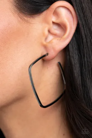 Paparazzi Brazen Beauty - Black Square-Like Hoop Earrings