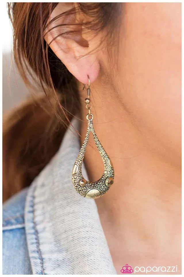 Paparazzi Earring ~ Crocodile Tears - Brass