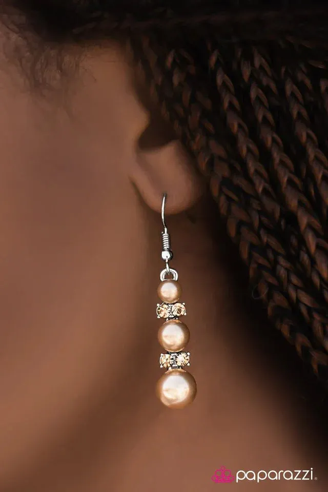 Paparazzi Earring ~ Reception Dinner - Brown