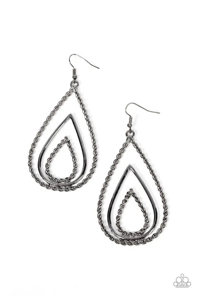 Paparazzi Earring ~ Tastefully Twisty - Black