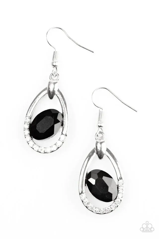 Paparazzi Earring ~ Uptown Crown - Black