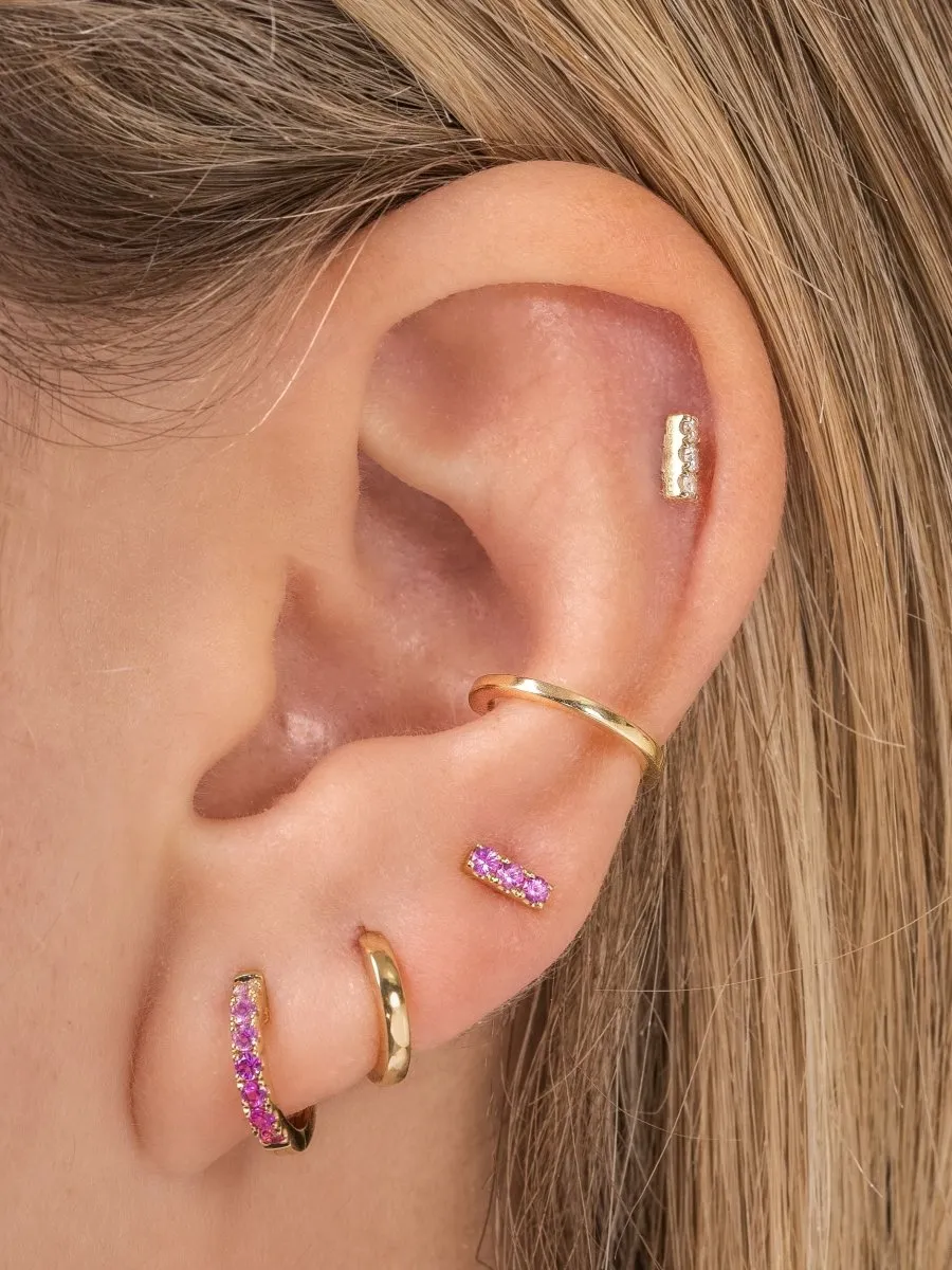 Pink Ombre Huggie Earrings 14K