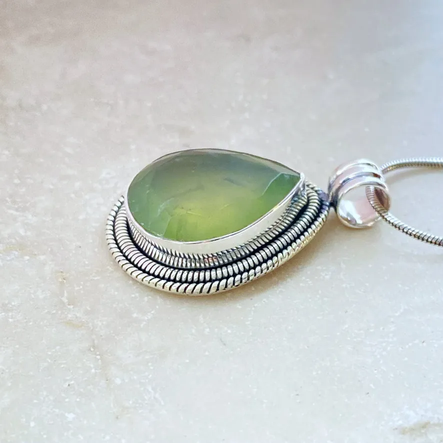 Prehnite Faceted Teardrop Pendant - Phoenix