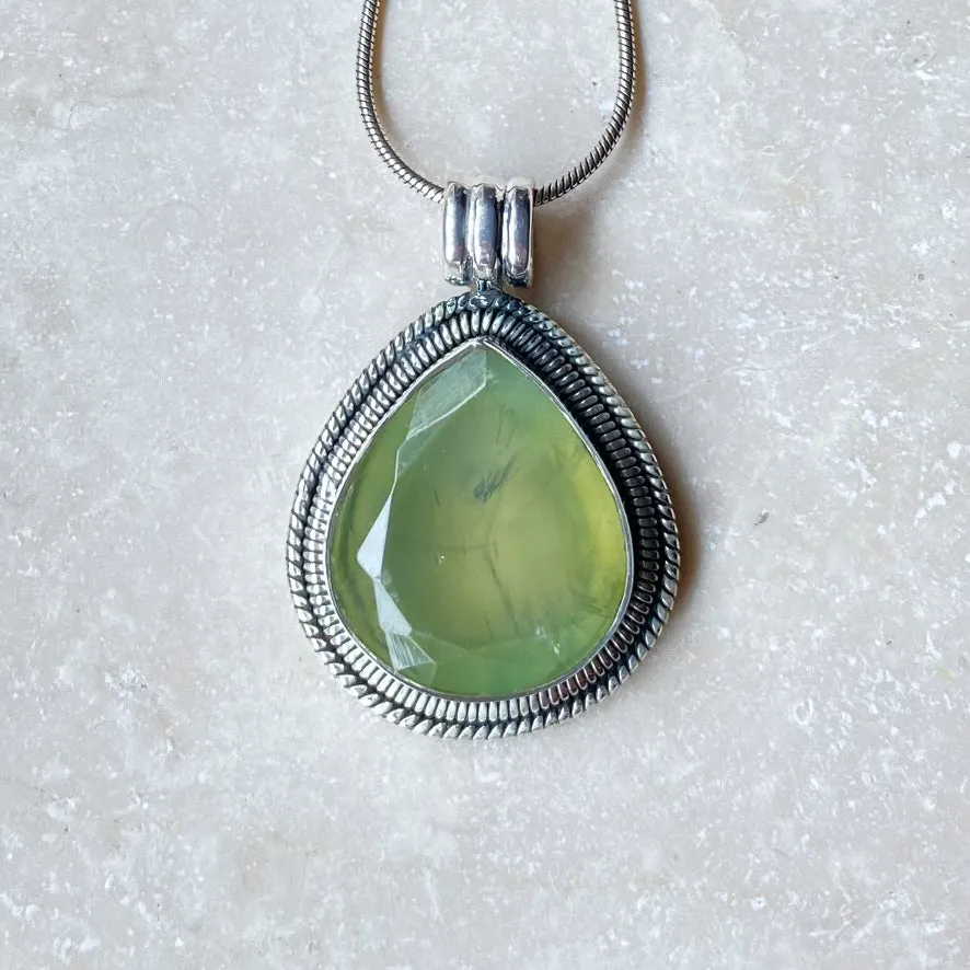 Prehnite Faceted Teardrop Pendant - Phoenix