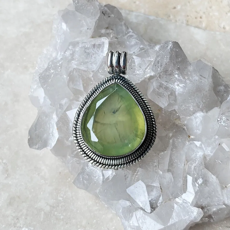 Prehnite Faceted Teardrop Pendant - Phoenix