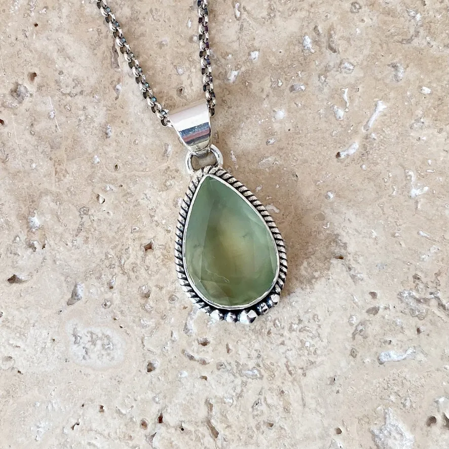 Prehnite Teardrop Pendant - Astrid