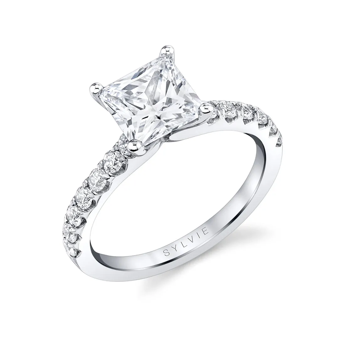 Princess Cut Classic Engagement Ring - Aimee 18k Gold White