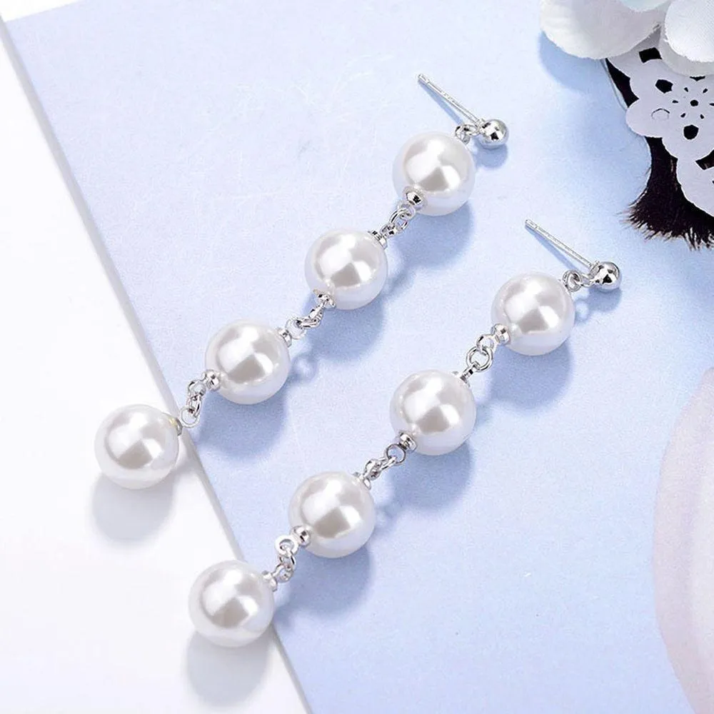 Quadruplet Pearl For Her White Gold Layered Drop Earrings