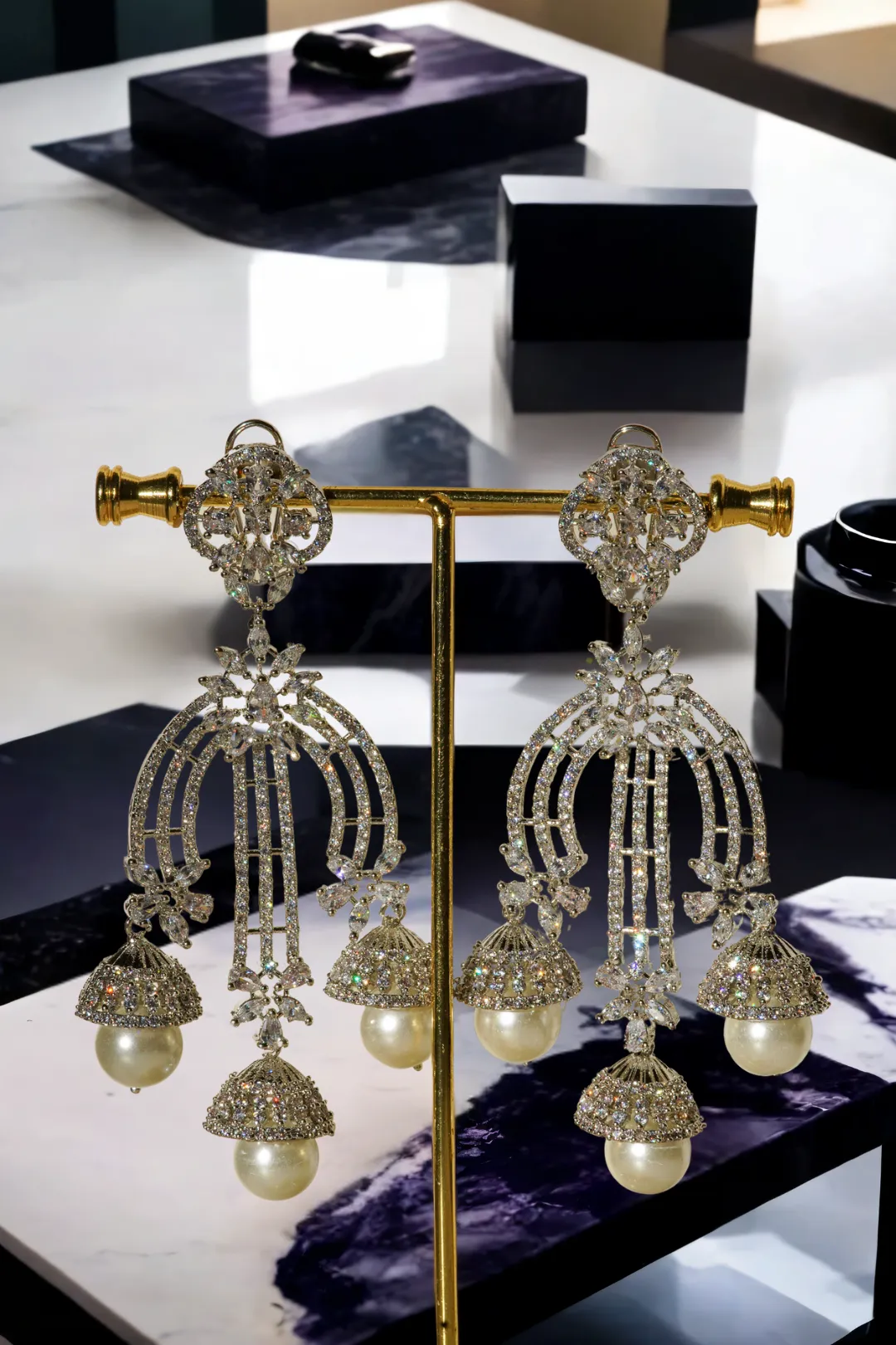 Raina- Luxe Rhodium Plated Pearl Drop Earrings