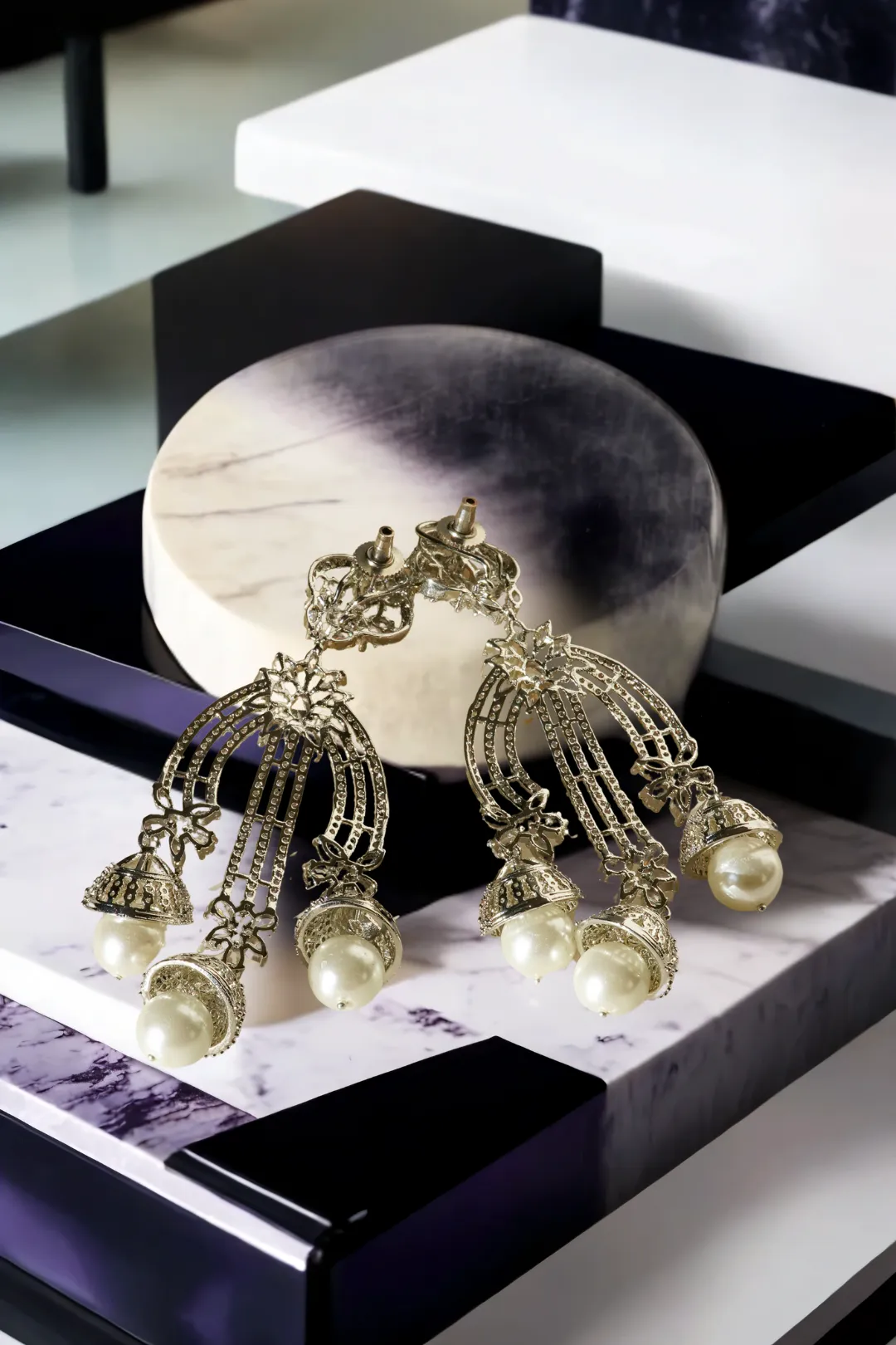 Raina- Luxe Rhodium Plated Pearl Drop Earrings