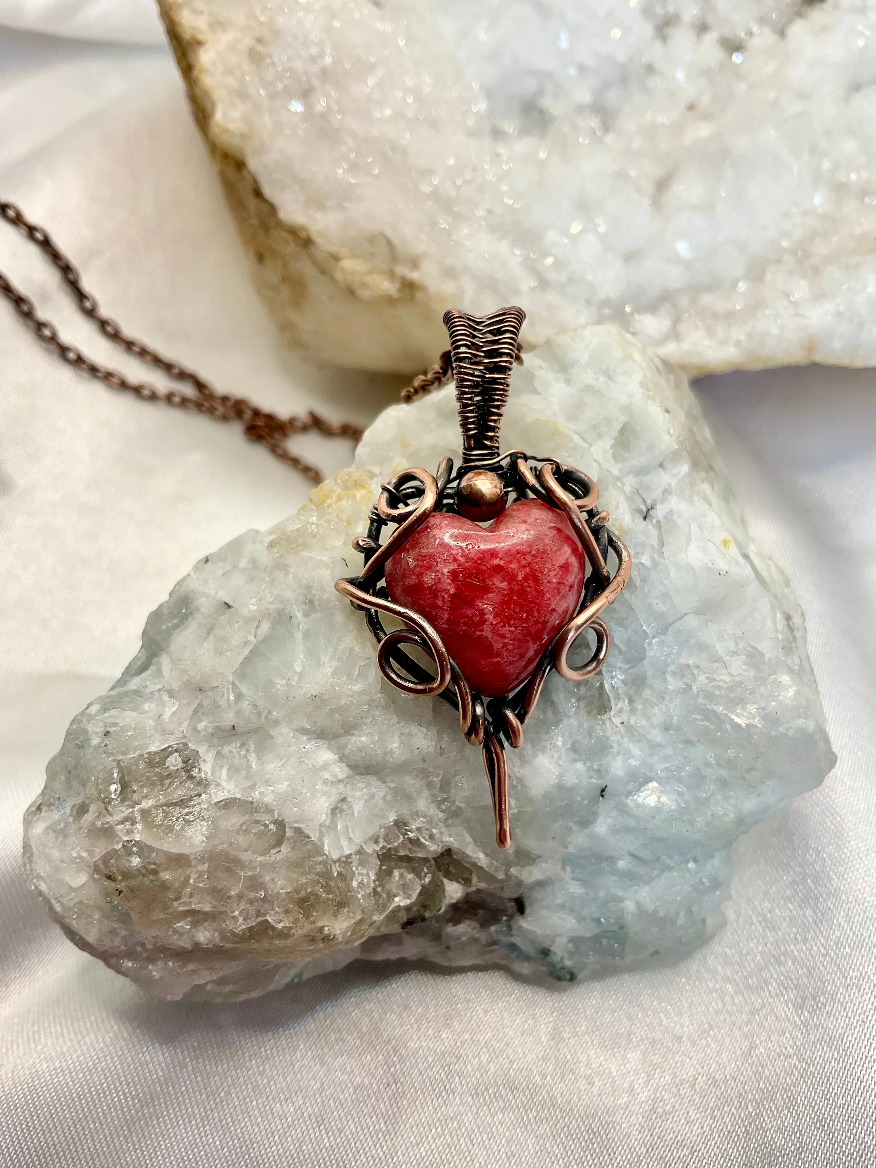 Rhodochrosite Heart Wire Wrapped Pendants