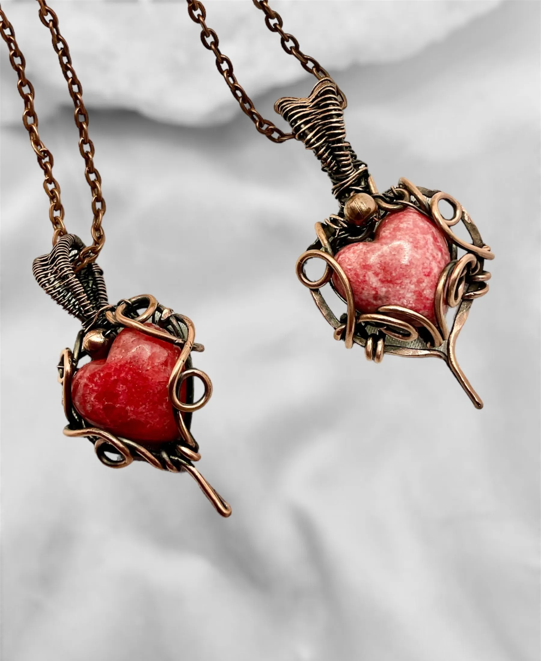 Rhodochrosite Heart Wire Wrapped Pendants