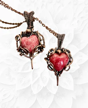 Rhodochrosite Heart Wire Wrapped Pendants