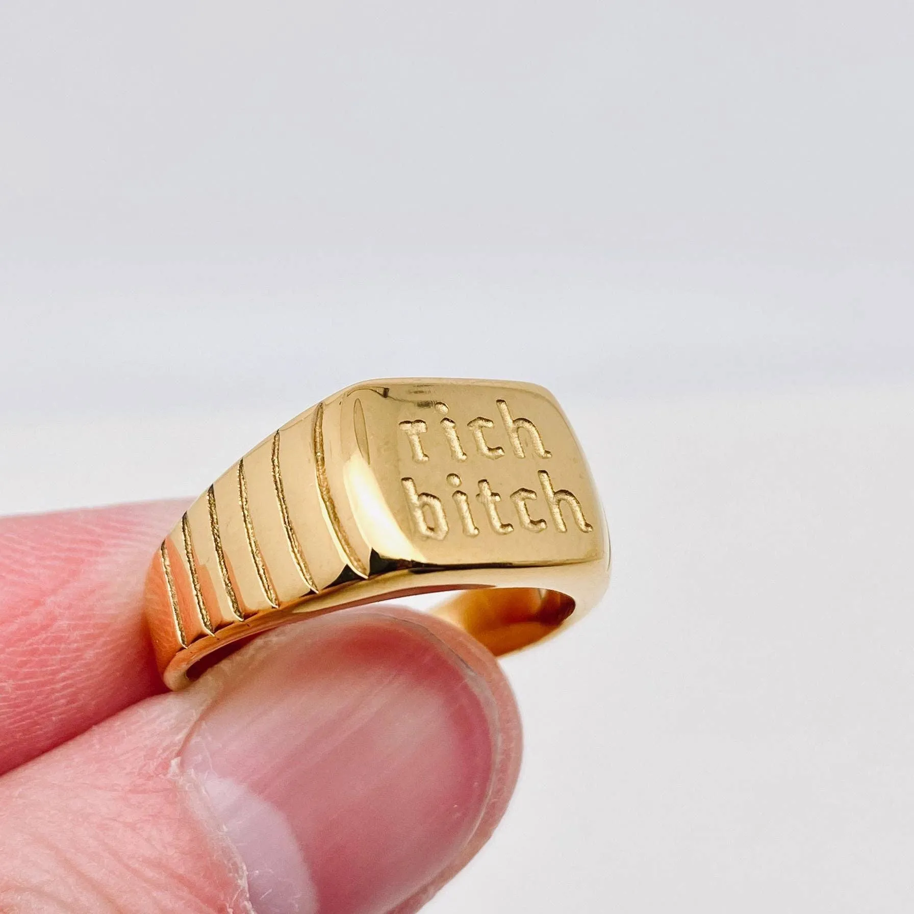 Rich Bitch 18K Gold Plated Stainless Steel Ring