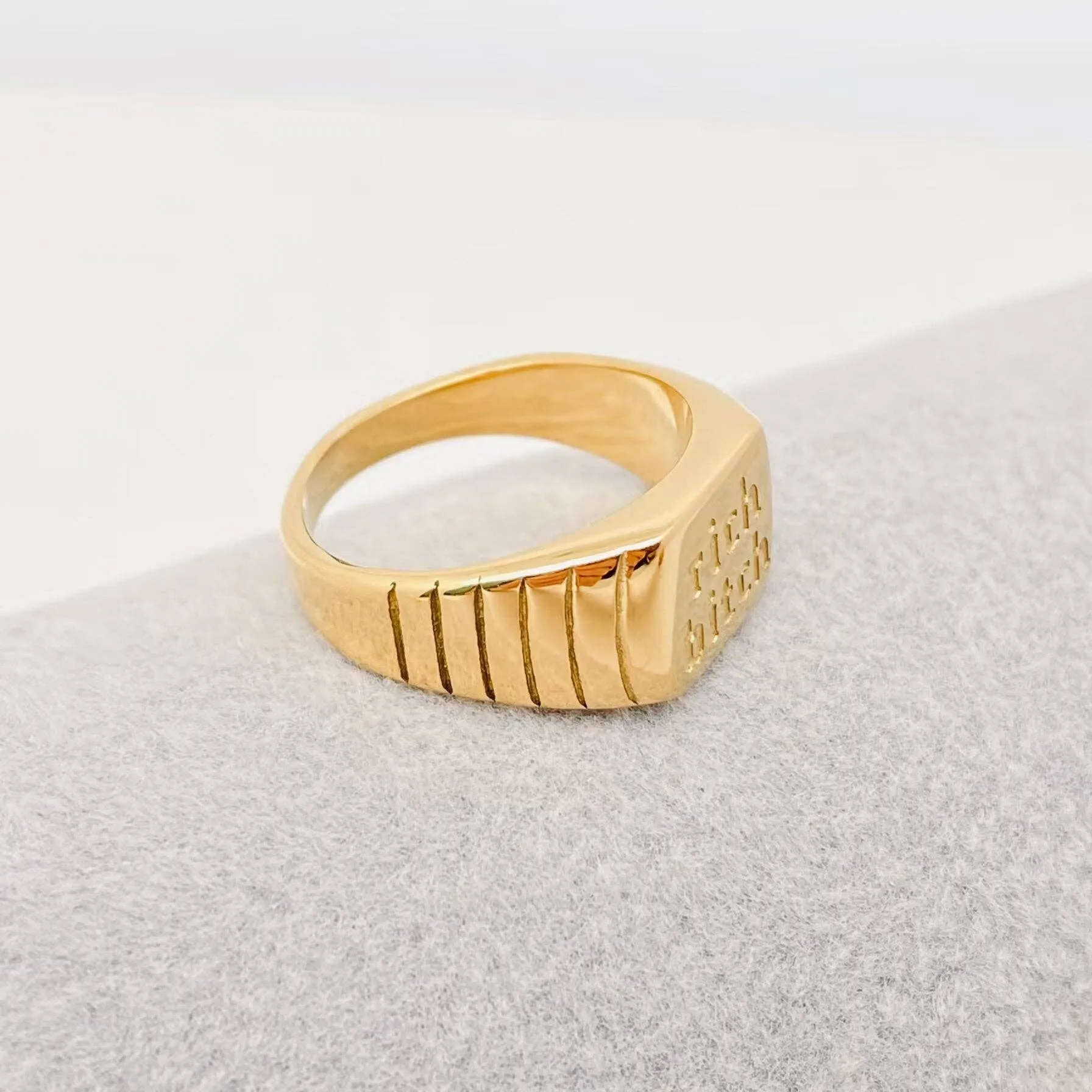 Rich Bitch 18K Gold Plated Stainless Steel Ring