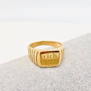 Rich Bitch 18K Gold Plated Stainless Steel Ring