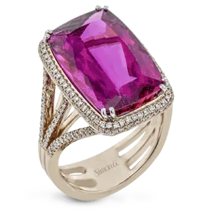 Ring In 18k Gold With Rubellite And Diamonds