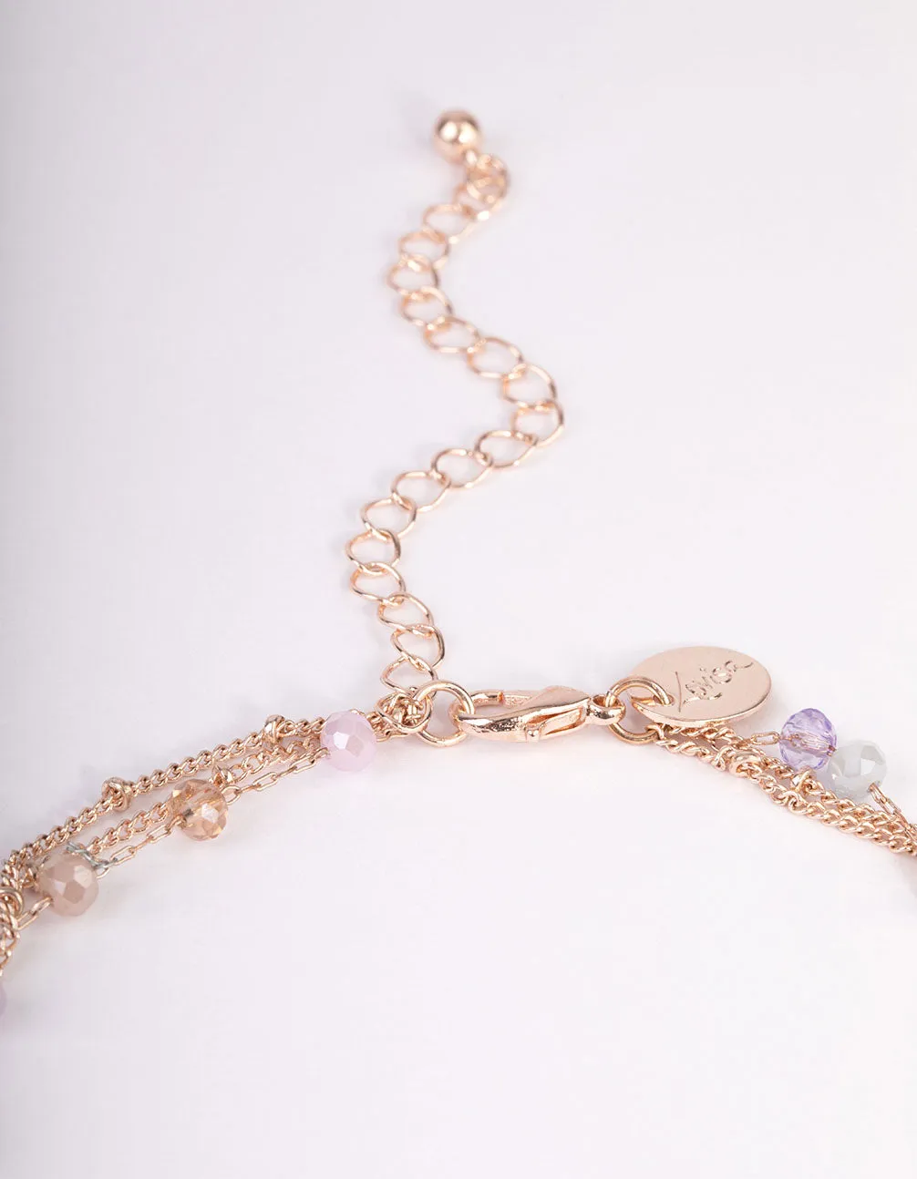 Rose Gold Mixed Bead Three Row Necklace