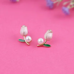 Rosebud Pearl Stud Earrings