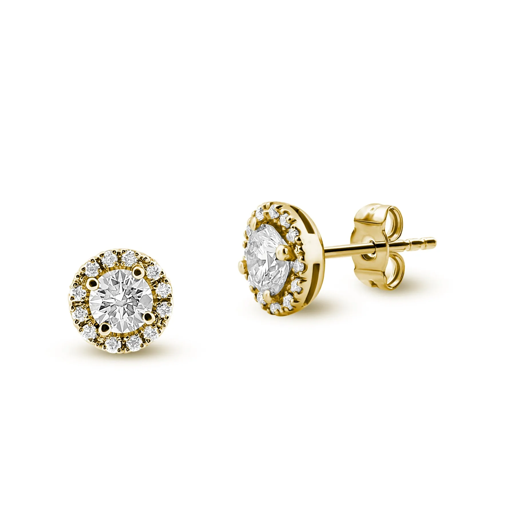 Round diamond halo stud earrings